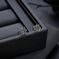 Retro maple leaf stud earrings in silver vintage style for men and women with leaf vein texture - Antique Silver