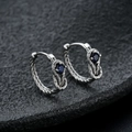 Vintage silver knot hoop earrings with deep blue round gemstone inlays for men and women - Blue Rhinestone