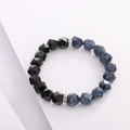 Blue lace agate and black faceted bead bracelet with sparkling silver spacers - Blue Lace Agate (S093-A)