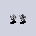 Macro detail of retro silver cross earrings with black fleur-de-lis relief pattern - Antique Silver Pair (X765-A)