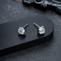 Dettaglio macro di orecchini a lobo in argento con zirconi lucidi e montatura a griffe - Stile Argento Zirconia Bianca (X561-A)