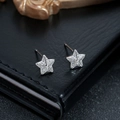 Sparkling star stud earrings in silver with cubic zirconia for men and women - Silver