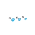 Three-piece F136 titanium stud set with blue zircon stones in assorted sizes - Bar 1.0*6mm / Sea Blue (4mm)