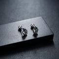 Vintage silver crown stud earrings with black zircon stones displayed on a black box - Vintage Black Rhinestone Crown Stud (Single) (X454-A)