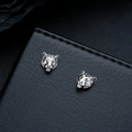 Macro shot of silver tiger head magnetic ear clips with intricate vintage engraving details - Silver Ear Clip (X1023-C)