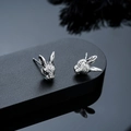 Vintage Silber Hasen Ohrstecker mit oxidierter Pelzstruktur für Damen und Herren - Silber (Ohrringe)