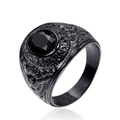 Vintage Armee-Ring aus schwarzem Edelstahl mit schwarzem Edelstein und Adlergravur - US 7 / Schwarzer Ring Schwarzer Edelstein