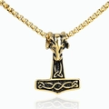 Collana Mjölnir vichinga oro e nera con testa di ariete e incisioni nordiche - Solo Ciondolo (Senza Catena) / Oro (Solo Ciondolo)