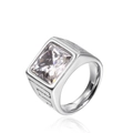 Polished stainless steel ring for men featuring a large square-cut clear gemstone on white base - US 7 / Steel White Rhinestone