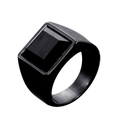 Polished black stainless steel men's ring with square black stone inlay on white background - US 7 / Black Color Black Stone
