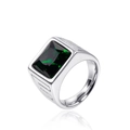 Bague pour hommes en acier inoxydable avec pierre précieuse carrée vert émeraude polie - Acier Strass Vert Foncé