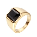 Polished gold-plated stainless steel signet ring with a large square black gemstone - US 7 / Gold Black Zirconia