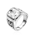 Macro detail of men's titanium steel ring with square zircon and horseshoe engraving - US 7 / Steel White Rhinestone