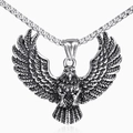 Vintage stainless steel eagle pendant necklace for men with detailed feather texture - Steel Color