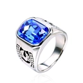 Titanium steel horseshoe ring for men with a large rectangular blue gemstone - US 7 / Steel Color Light Blue Rhinestone