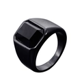Polished black stainless steel signet ring for men with square black zircon inlay - Black/Black Zirconia