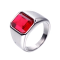 Men's silver stainless steel ring featuring a large rectangular red zircon stone - US 7 / Steel Red Zircon
