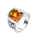Titanium steel men's ring with rectangle orange gemstone and horseshoe engraving - Size 7 / Silver Yellow Rhinestone