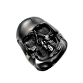 Fashion punk matte black titanium steel skull ring for men with bold rock gothic styling - US 7 / Black