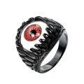 Vintage punk roestvrijstalen ring met realistisch rood oog in een zwarte klauwzetting - Zwart Oranjerood