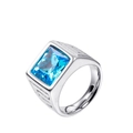 Men's stainless steel ring with rectangle blue gemstone and geometric engraving - US 7 / Steel Sky Blue Rhinestone