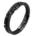 Pulsera de hombre en cuero trenzado negro con cierre magnético de acero inox - Cierre de Tres Secciones (Sin Cierre de Extensión) / 21cm
