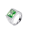 Bague en acier inoxydable argenté avec une pierre précieuse verte de taille carrée - Acier Strass Vert Clair