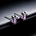 Silver dragon-claw stud earrings with purple oval gemstone and gothic finish - Purple Rhinestone Dragon Claw Stud Earrings