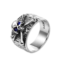 Punk style skull ring in silver titanium steel with blue stone eyes on white background - US 7 / Steel