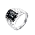 Men's titanium steel ring featuring a rectangular black agate gemstone and geometric lines - US 7 / Silver Tone Gray Gem