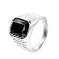 Men's vintage titanium steel ring with rectangular black onyx stone and Greek key pattern - US 7 / Steel Color Black Stone
