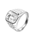 Macro detail of men's silver steel ring featuring clear rectangle stone and geometric patterns - US 7 / Steel Color White Stone