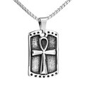 Collana con ciondolo Ankh in acciaio inox vintage con stelle a rilievo e catena box - Solo Ciondolo Color Acciaio (Senza Catena)