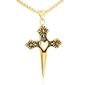 Collana con croce dorata in acciaio inossidabile con rilievo cuore e margherite - Oro (Solo Ciondolo Senza Catena)