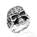 Gothic skull ring in antique silver finish with cross engravings and punk aesthetic - US 8 / Steel