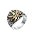 Anillo retro de acero inoxidable con hoja dorada y acabado plateado envejecido - US 6 / Oro y Plata