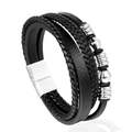 Pulsera multicapa de cuero para hombre con cordón trenzado, cuentas y cierre magnético - 21cm