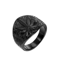 Anillo ancho punk retro de acero inoxidable negro con diseño de hoja sobre fondo blanco - US 6 / Negro