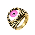 Detailed view of punk evil eye ring with pink eyeball and vintage gold claw setting - Size 7 / Gold Base Pink