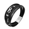 Heren vintage zwarte meerlaagse lederen armband met infinity symbool en magneetsluiting - Lengte 21cm