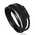 Multi-layer black braided leather bracelet for men with magnetic stainless steel clasp - Black Length 21cm