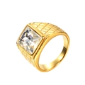 Anello vintage da uomo in acciaio dorato con zircone quadrato e texture a griglia - US 7 / Oro Strass Bianco