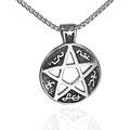 Pentagram star pendant in vintage silver finish with mystic runes on a steel box chain - Pendant Only (Without Chain) (Steel Color)