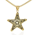 Collana con pendente pentagramma oro retrò con incisioni vintage e catena box - Oro Solo Ciondolo (Senza Catena) (XD518-Pendant Only (Without Chain))