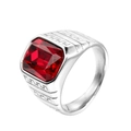Men's titanium steel ring with rectangular red gemstone and Greek key patterns - US 7 / Steel Color Red Stone