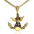 Vintage golden anchor pendant necklace with cross detail and round link chain for men - Gold Color Pendant (No Chain)