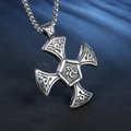 Vintage Celtic cross pendant with Triskele symbol and square box chain for men - Steel Color
