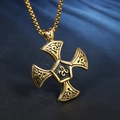 Golden Viking Celtic cross pendant necklace with antique Triskele engraving on box chain - Single Pendant Black