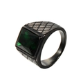Anello sigillo vintage in acciaio inossidabile dorato con gemma verde quadrata e nero - US 7 / Nero Verde Strass