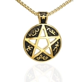 Vintage gold pentagram star pendant necklace with engraved runes on a square box chain - Pendant Only (Without Chain) (Gold)